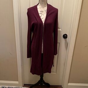 Terra & Sky Plum Long Open-Front Ribbed Cardigan
